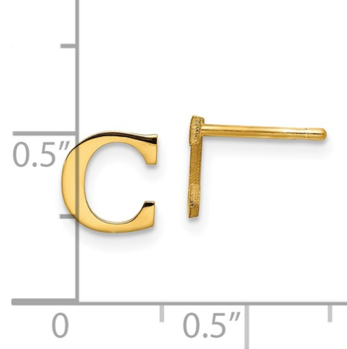 Gold Plated/SS Laser Polished Initial Letter C Post Earrings