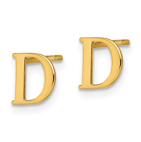 Gold Plated/SS Laser Polished Initial Letter D Post Earrings