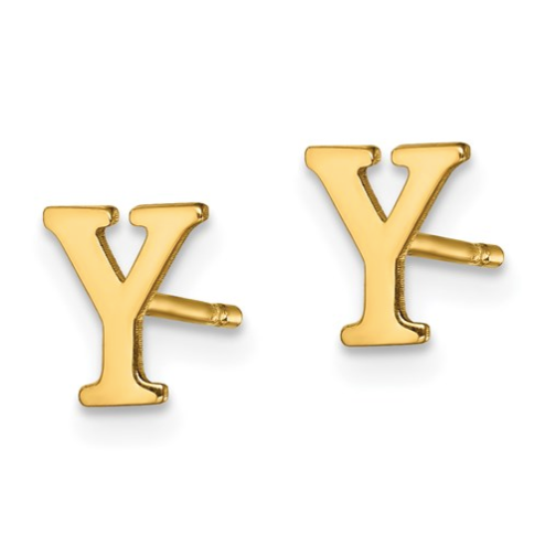 Gold Plated/SS Laser Polished Initial Letter Y Post Earrings