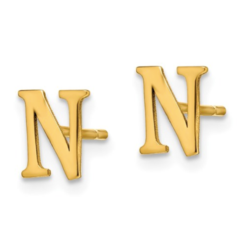 Gold Plated/SS Laser Polished Initial Letter N Post Earrings