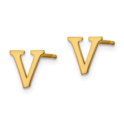 Gold Plated/SS Laser Polished Initial Letter V Post Earrings