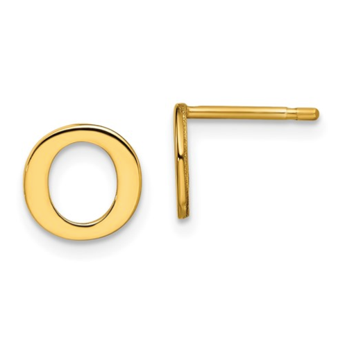 Gold Plated/SS Laser Polished Initial Letter O Post Earrings