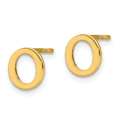 Gold Plated/SS Laser Polished Initial Letter O Post Earrings