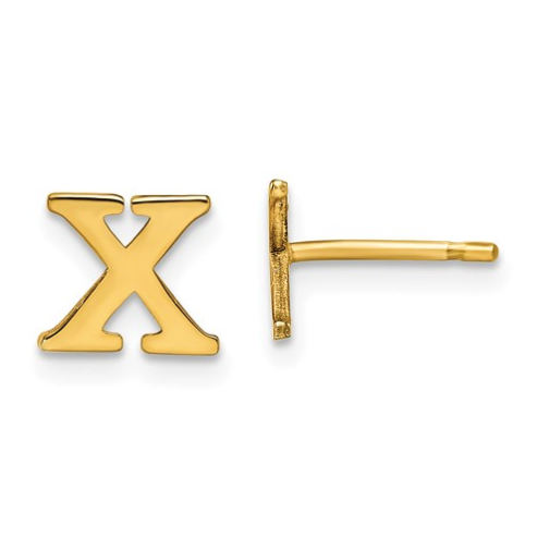 Gold Plated/SS Laser Polished Initial Letter X Post Earrings
