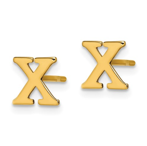 Gold Plated/SS Laser Polished Initial Letter X Post Earrings