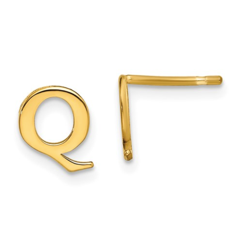 Gold Plated/SS Laser Polished Initial Letter Q Post Earrings