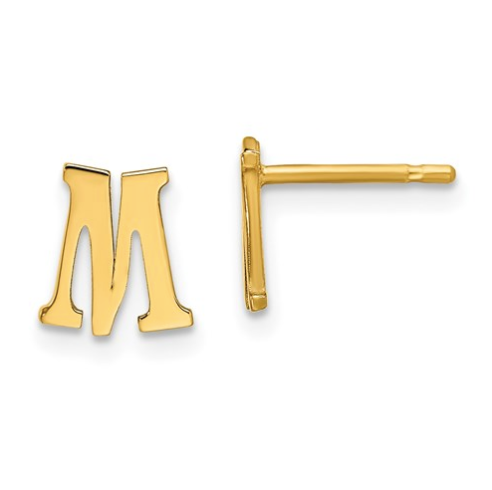 Gold Plated/SS Laser Polished Initial Letter M Post Earrings