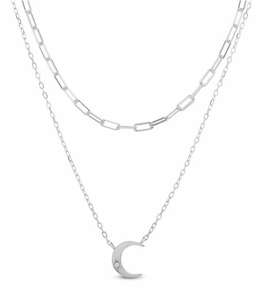 Sterling Silver Luna Paperclip Double Chain Necklace