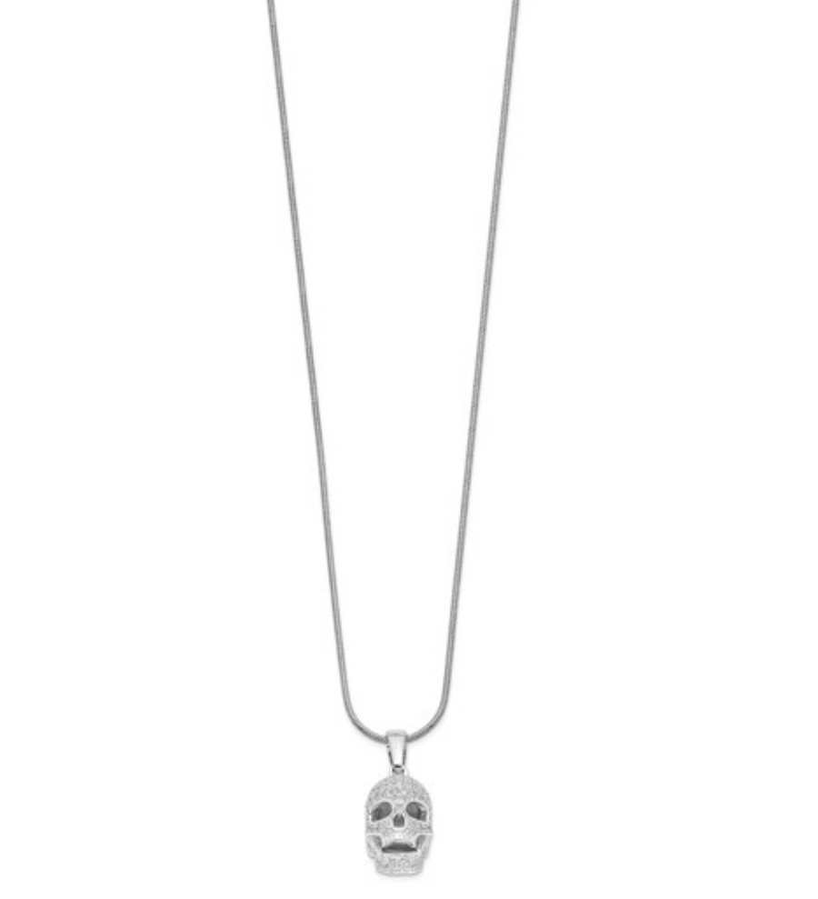 Sterling Silver Skull Necklace Cubic Zirconias