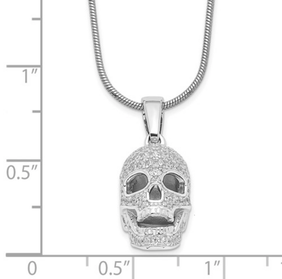 Sterling Silver Skull Necklace Cubic Zirconias