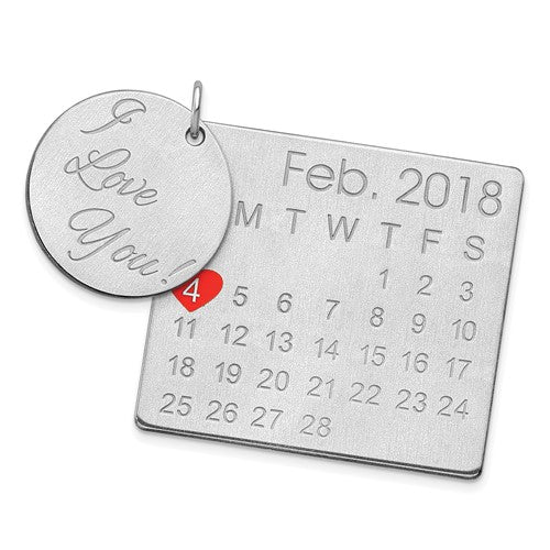 I LOVE YOU with Enameled Heart on Calendar Charm
