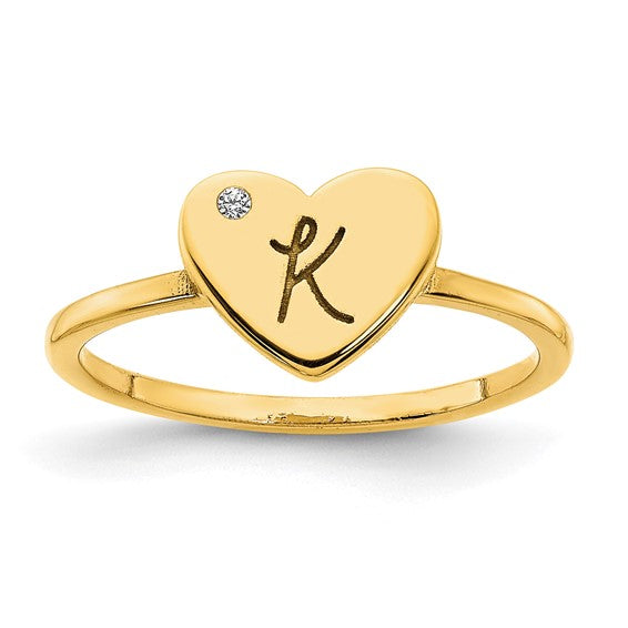 Custom Initial Heart with Diamond Signet Ring