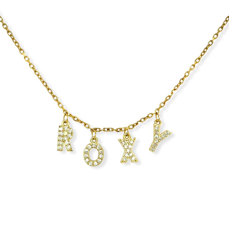 14k Gold Plated Dangle Custom Name Necklace with Cubic Zirconias
