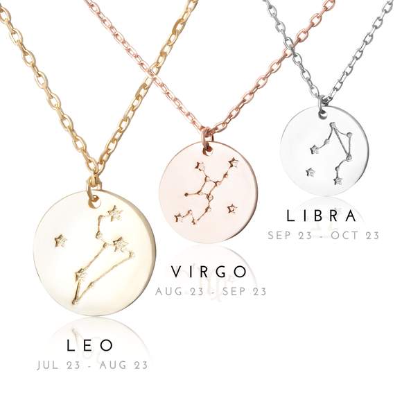 Zodiac Constellation Disc Charm Necklace