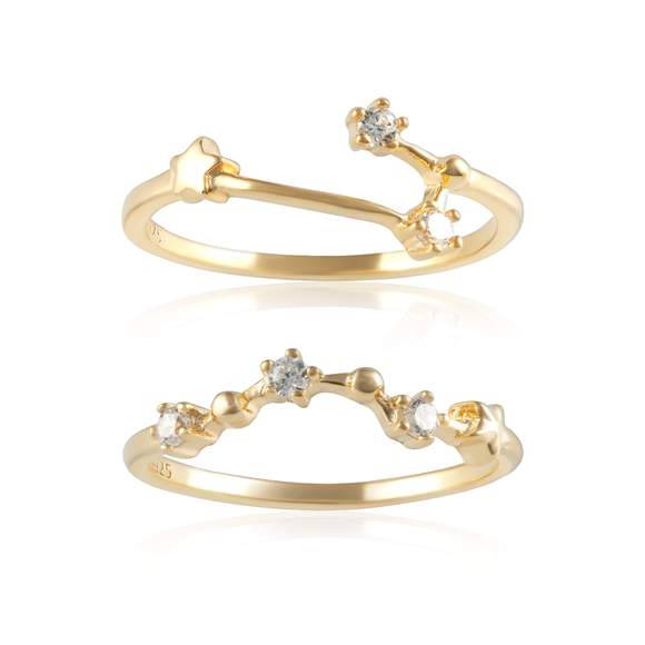 Yellow Gold Plated Zodiac Constellation CZ Ring