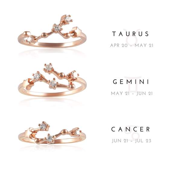 Rose Gold Plated Zodiac Constellation CZ Ring